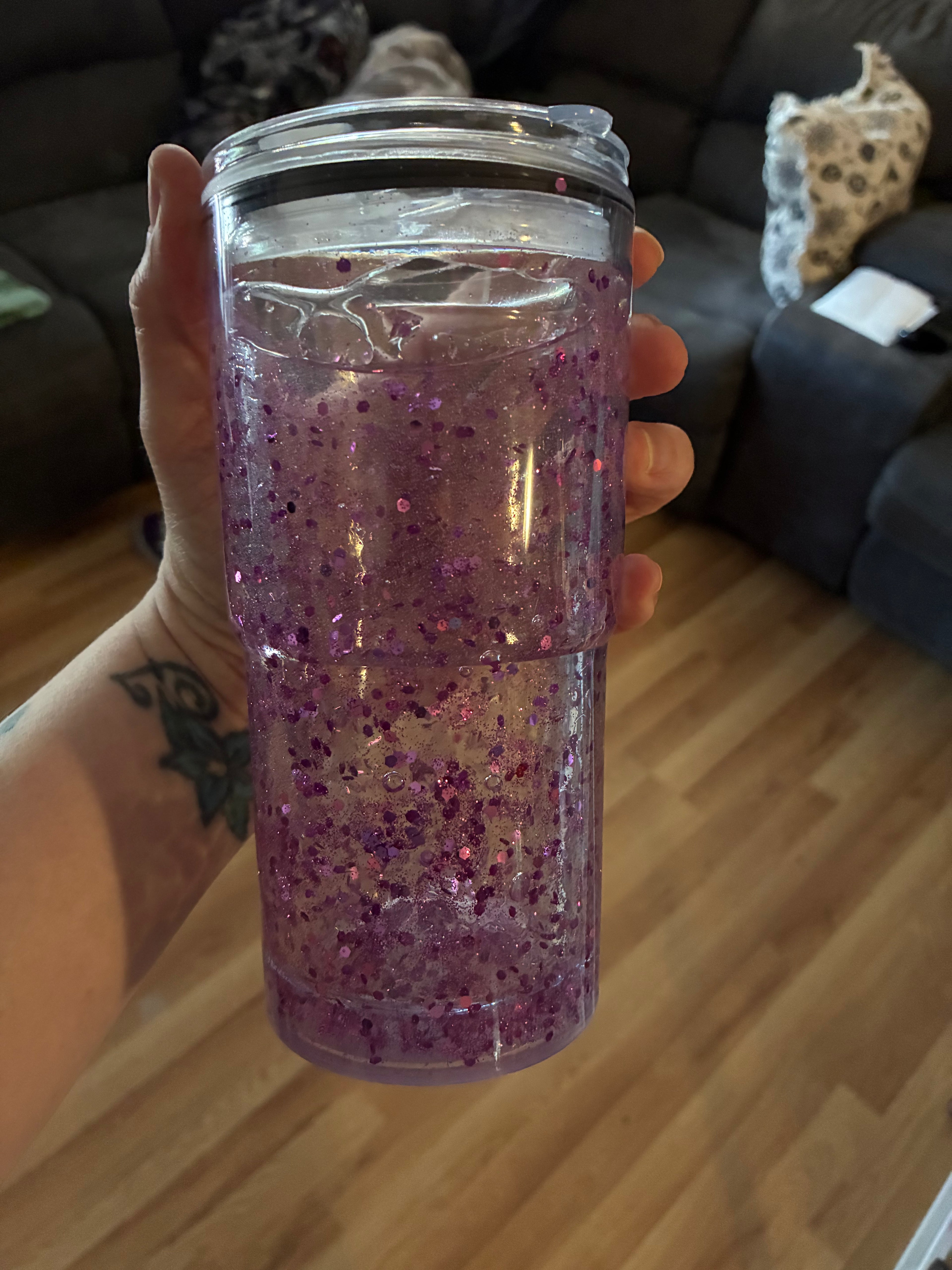 Purple Glitter Suspended Sports Cup