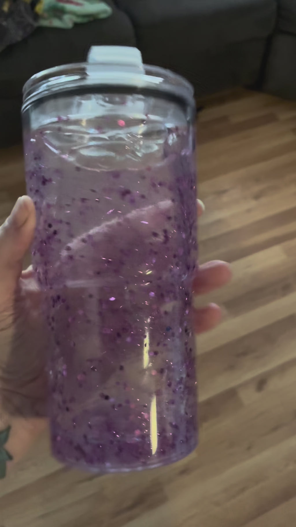 Purple Glitter Suspended Sports Cup