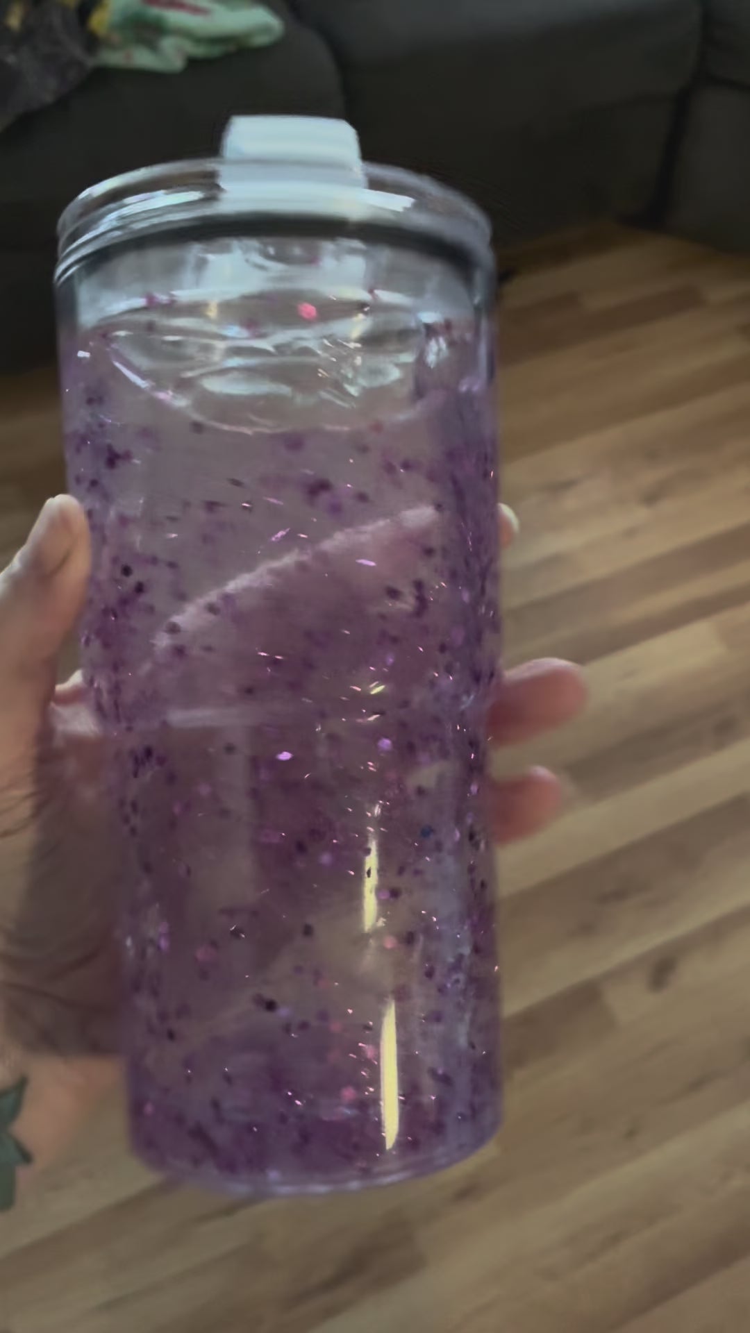 Purple Glitter Suspended Sports Cup